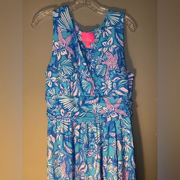 ❌Lilly Pulitzer Blue and Pink Floral High low Sleeveless colorful printed Dress - Picture 2 of 7
